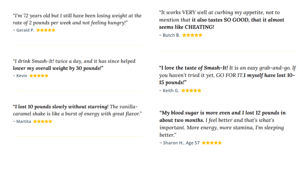 Smash-It! Slimming Shake Customer Reviews