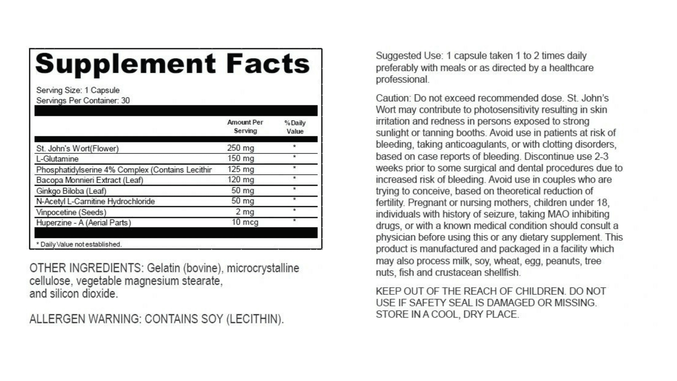 Neurodrine Supplement Facts